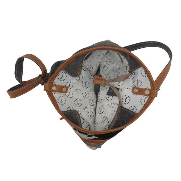 Myra Bag Handmade Isabela Fiori Shoulder Bag Upcycled Canvas & Cowhide Leather - Picture 8 of 9